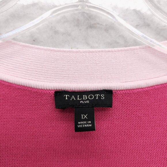 TALBOTS Pink Cardigan Contrasting Trim Stretch Knit EUC Size 1X - Picture 5 of 6